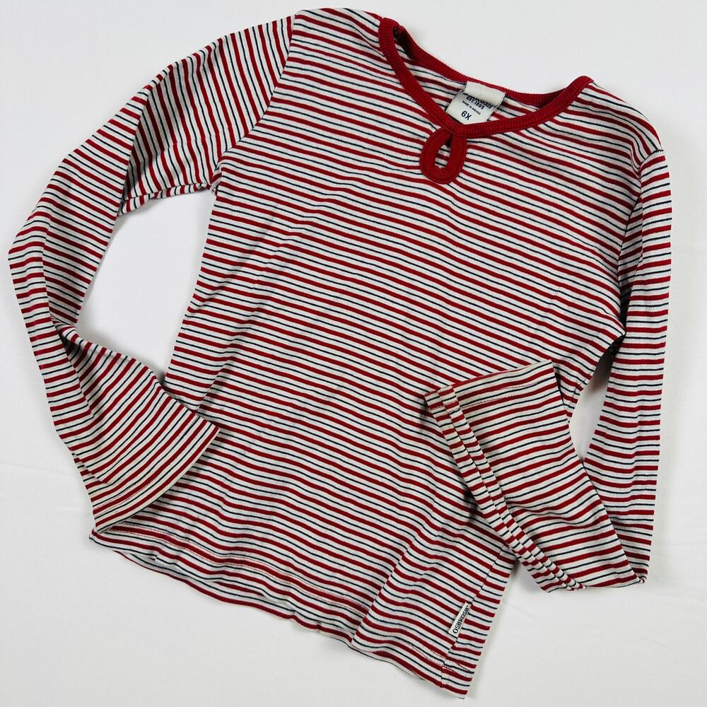Vintage 90s OshKosh B'gosh Red & Blue Striped Flared Long Sleeve Top Sz 6x